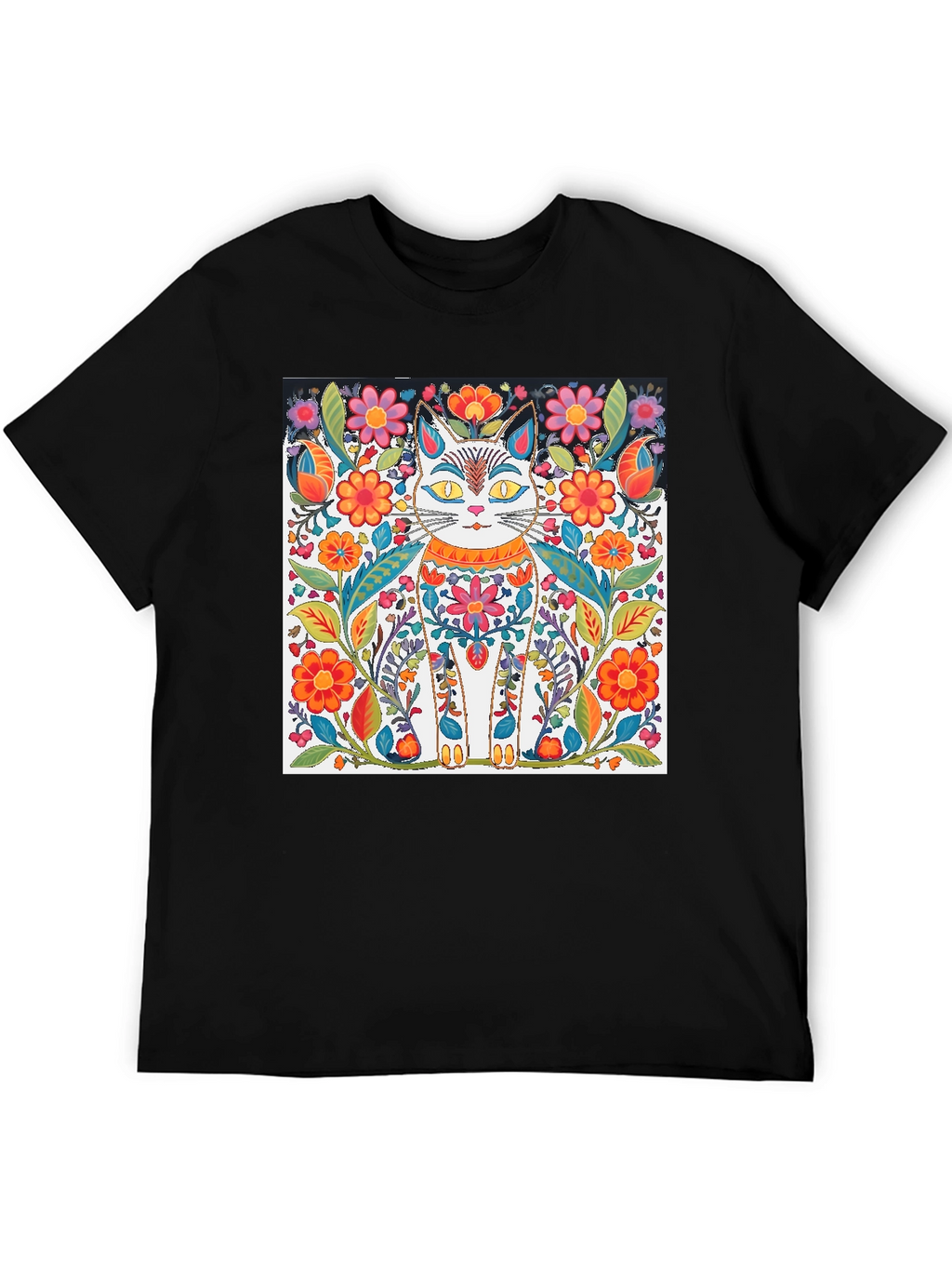 Floral Cat T-Shirt - Unique Graphic Tee