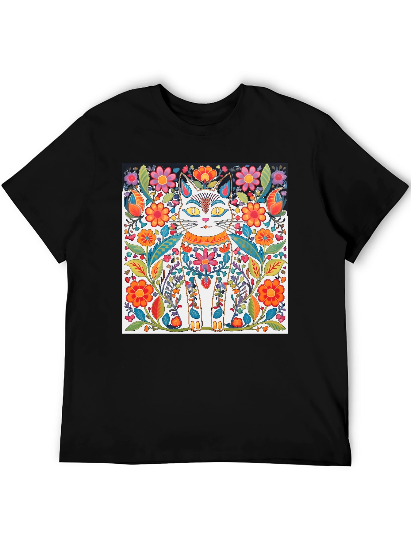 Floral Cat T-Shirt - Unique Graphic Tee