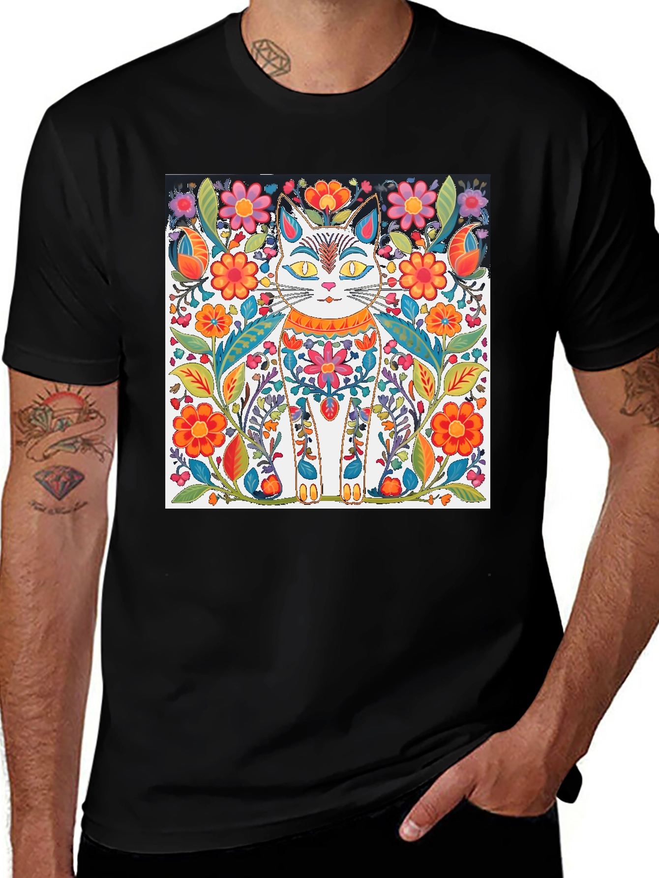 Floral Cat T-Shirt - Unique Graphic Tee