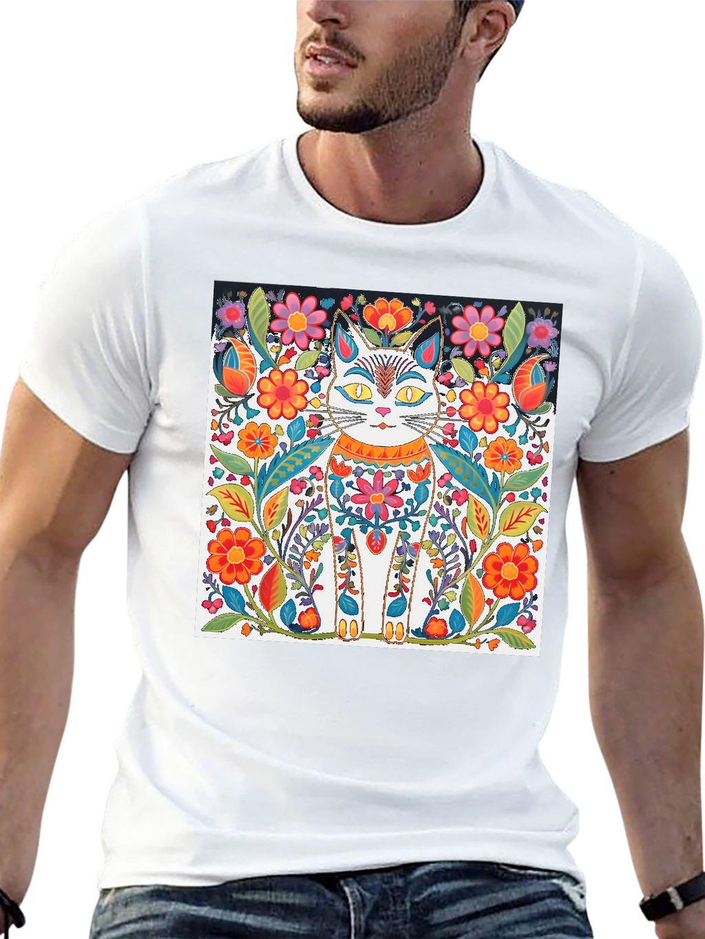 Floral Cat T-Shirt - Unique Graphic Tee