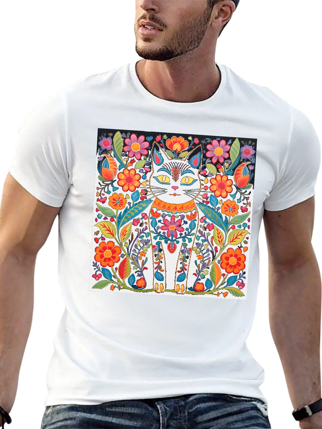 Floral Cat T-Shirt - Unique Graphic Tee