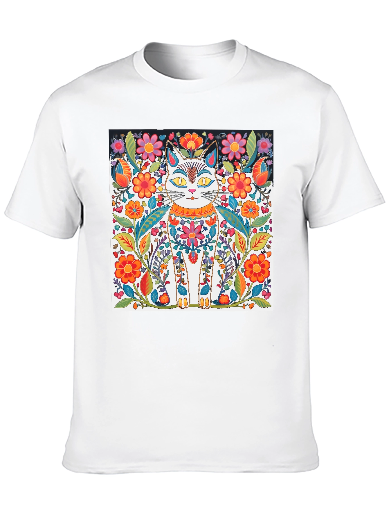 Floral Cat T-Shirt - Unique Graphic Tee
