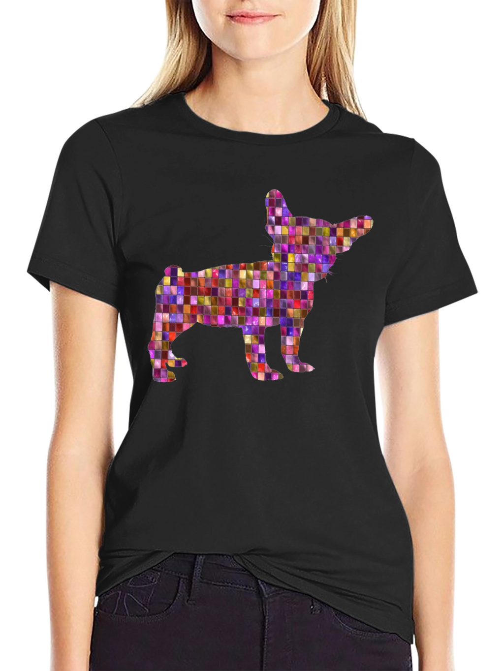 Mosaic Chihuahua Graphic Tee - Black Unisex T-Shirt