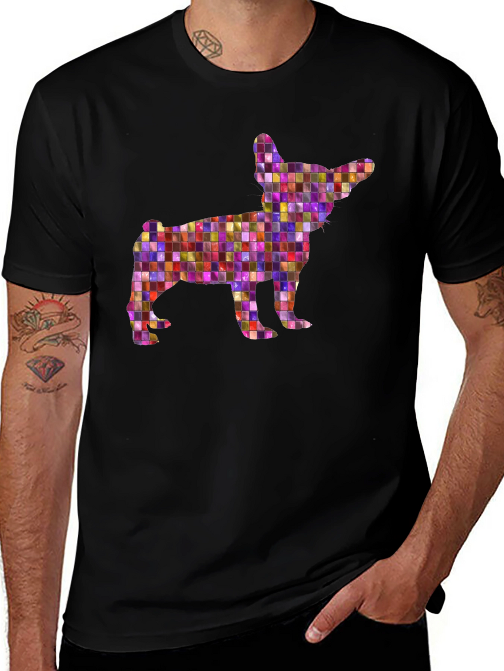 Mosaic Chihuahua Graphic Tee - Black Unisex T-Shirt
