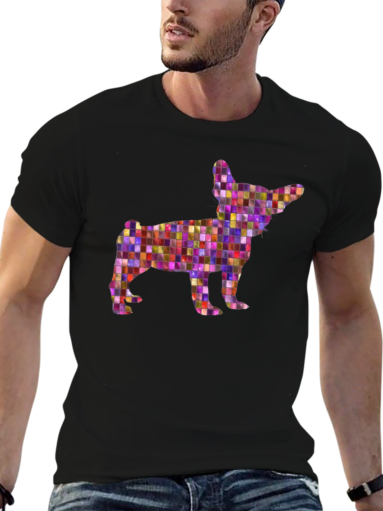 Mosaic Chihuahua Graphic Tee - Black Unisex T-Shirt