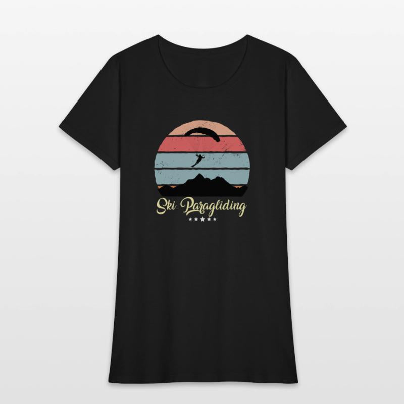 Ski Paragliding Vintage Retro Sunset