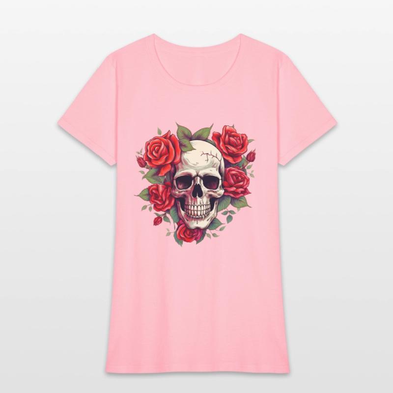 skull with red roses around