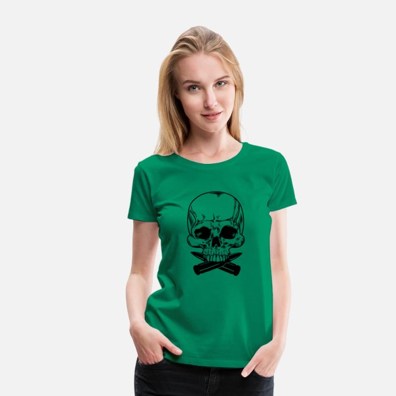 Skull with two bullets crossed under the teeth