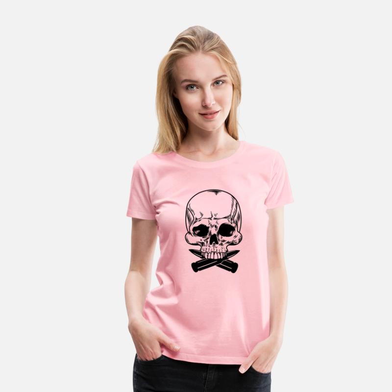 Skull with two bullets crossed under the teeth