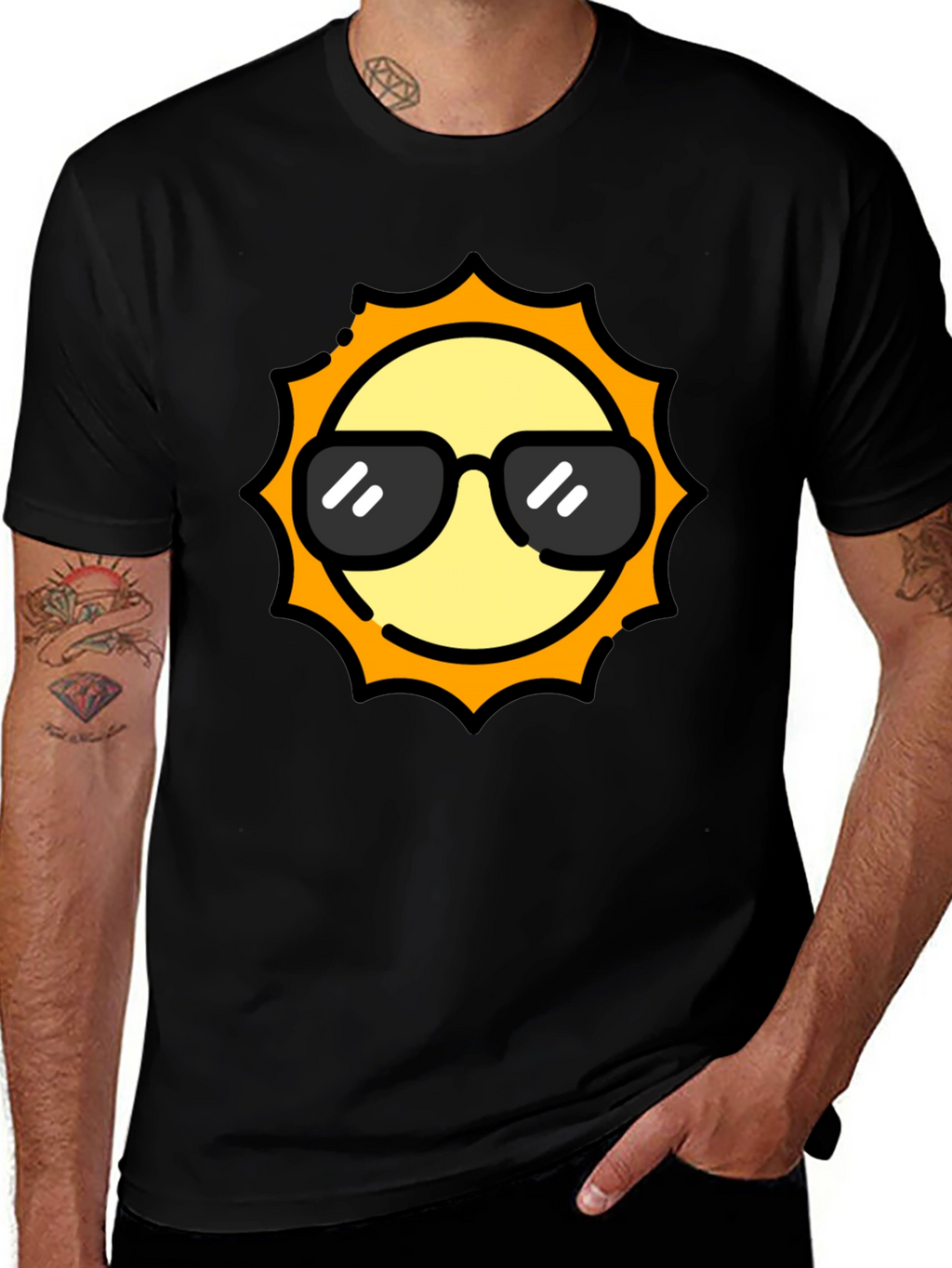 Cool Sun Graphic Tee - Black Cotton T-Shirt