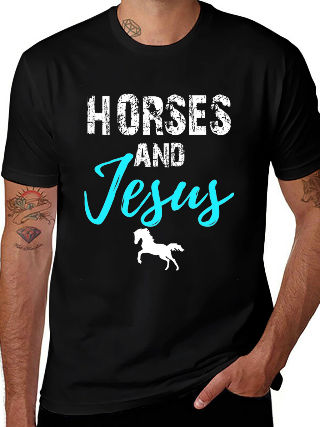 Horses and Jesus Graphic T-Shirt - Black