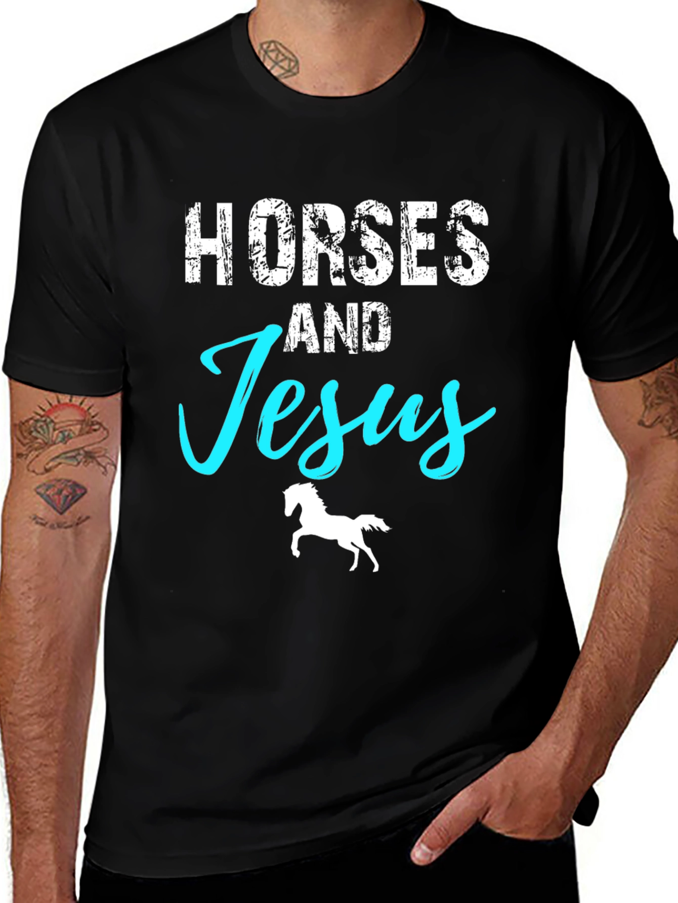 Horses and Jesus Graphic T-Shirt - Black