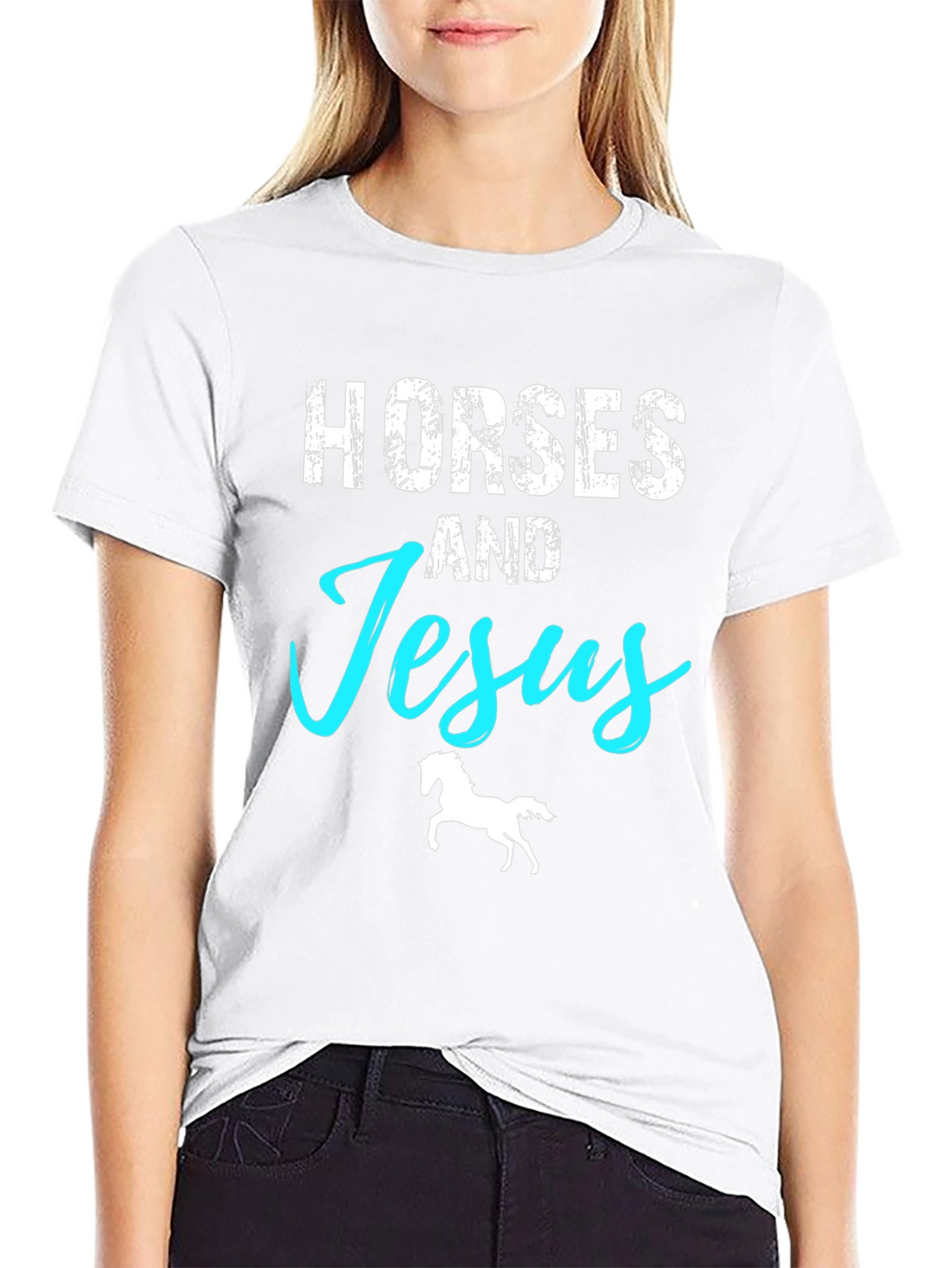 Horses and Jesus Graphic T-Shirt - Black