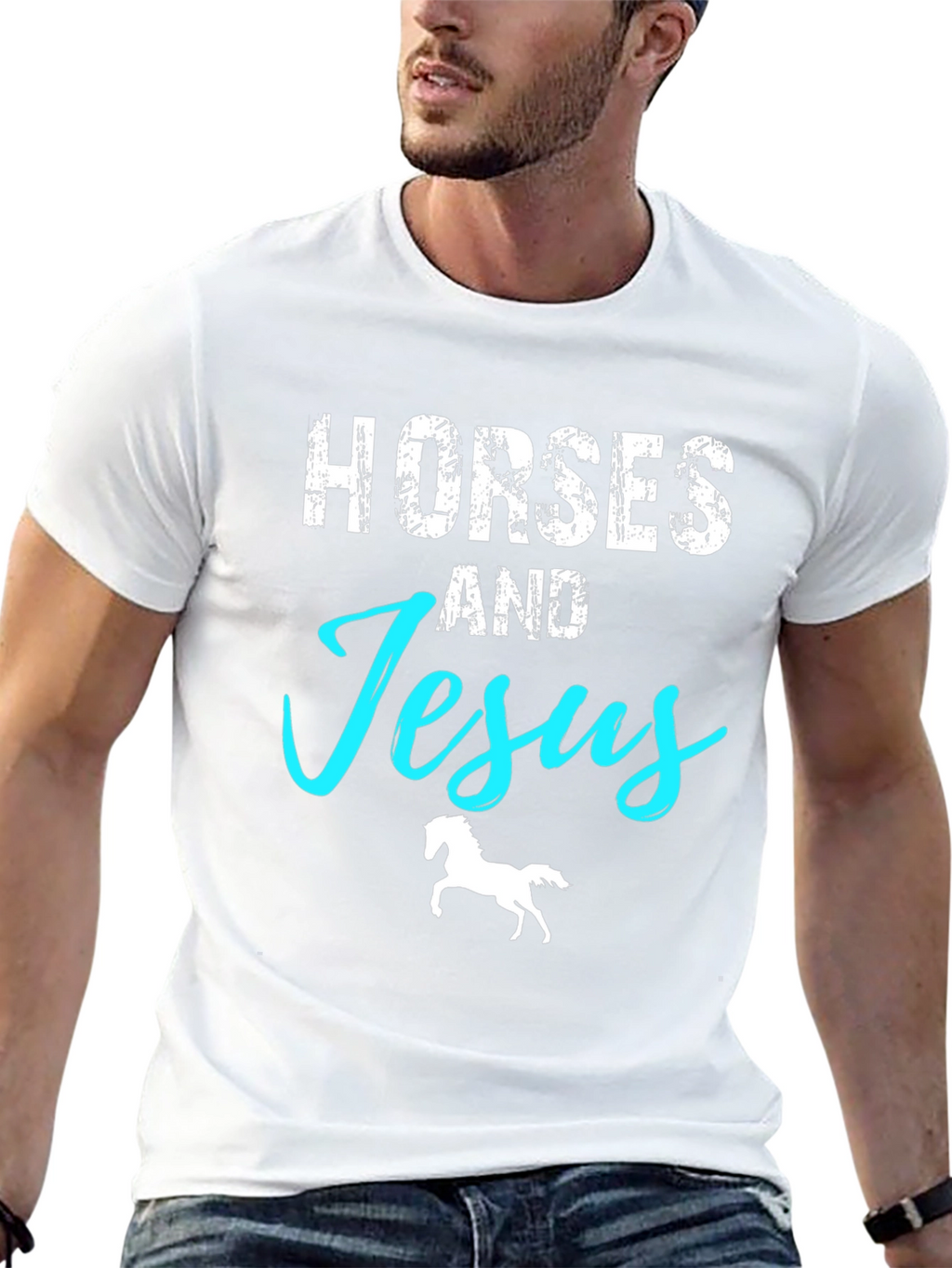 Horses and Jesus Graphic T-Shirt - Black