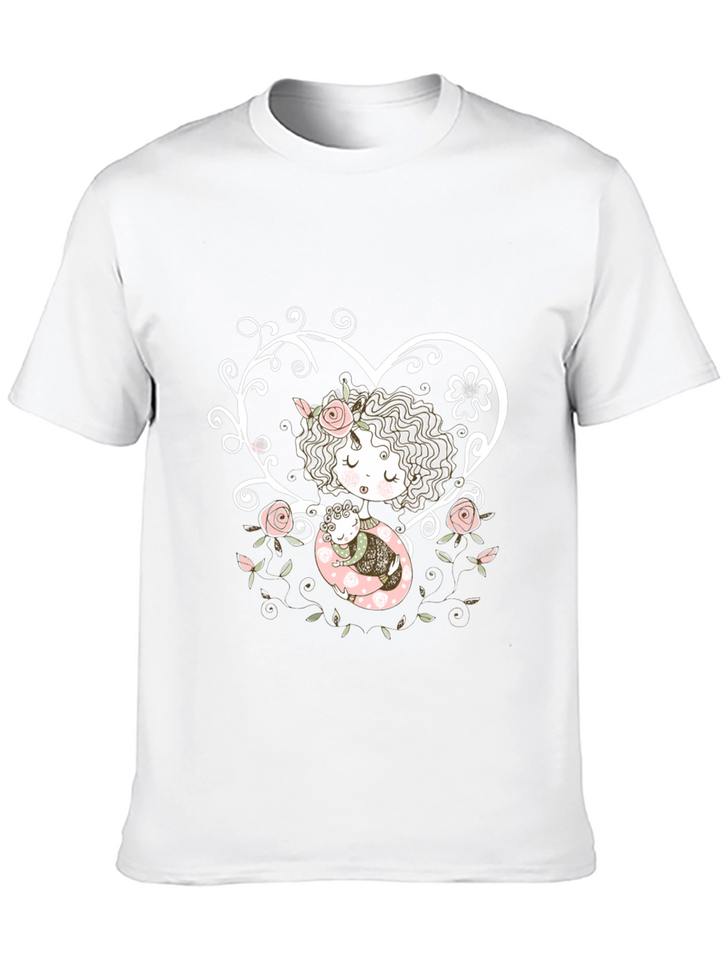 Sweetheart Tee: Girl with Baby in Floral Heart