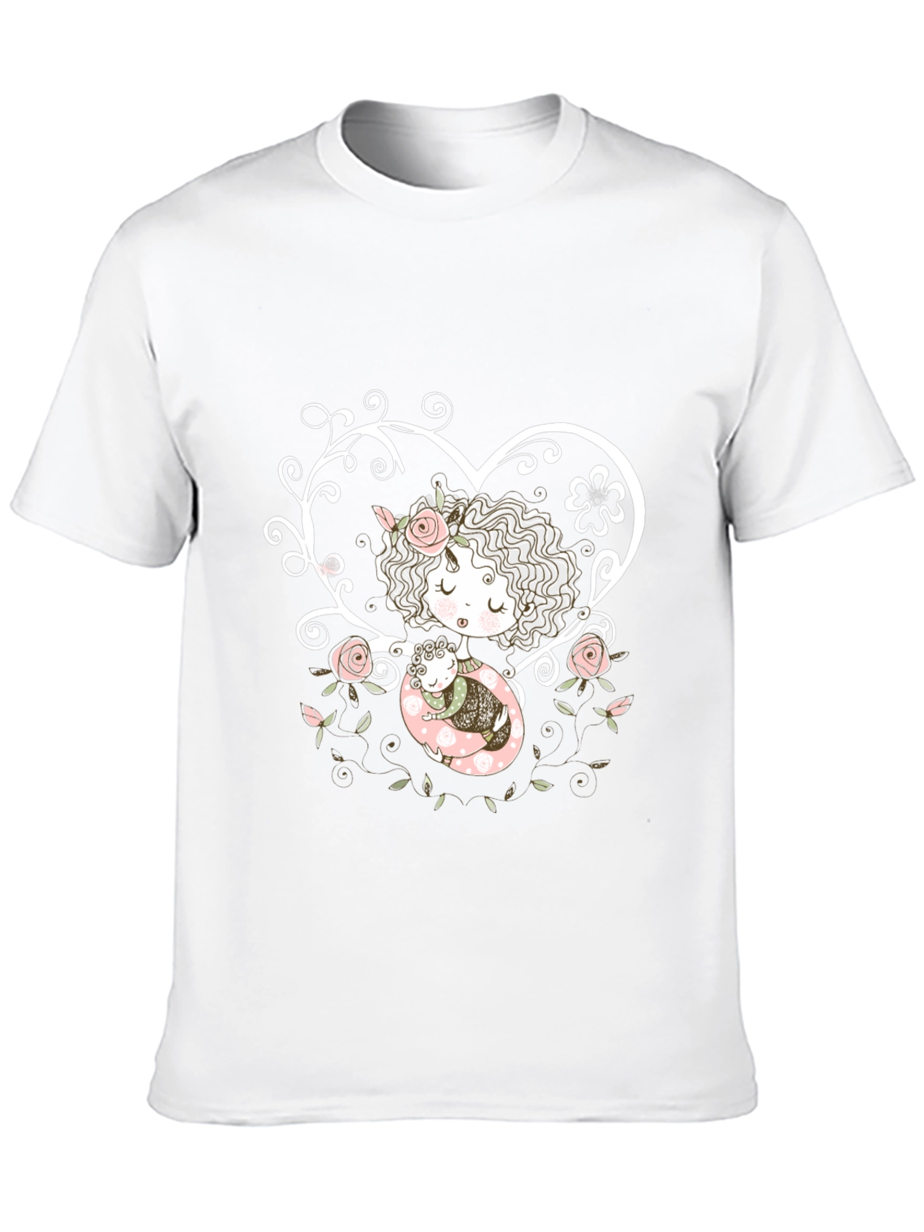 Sweetheart Tee: Girl with Baby in Floral Heart