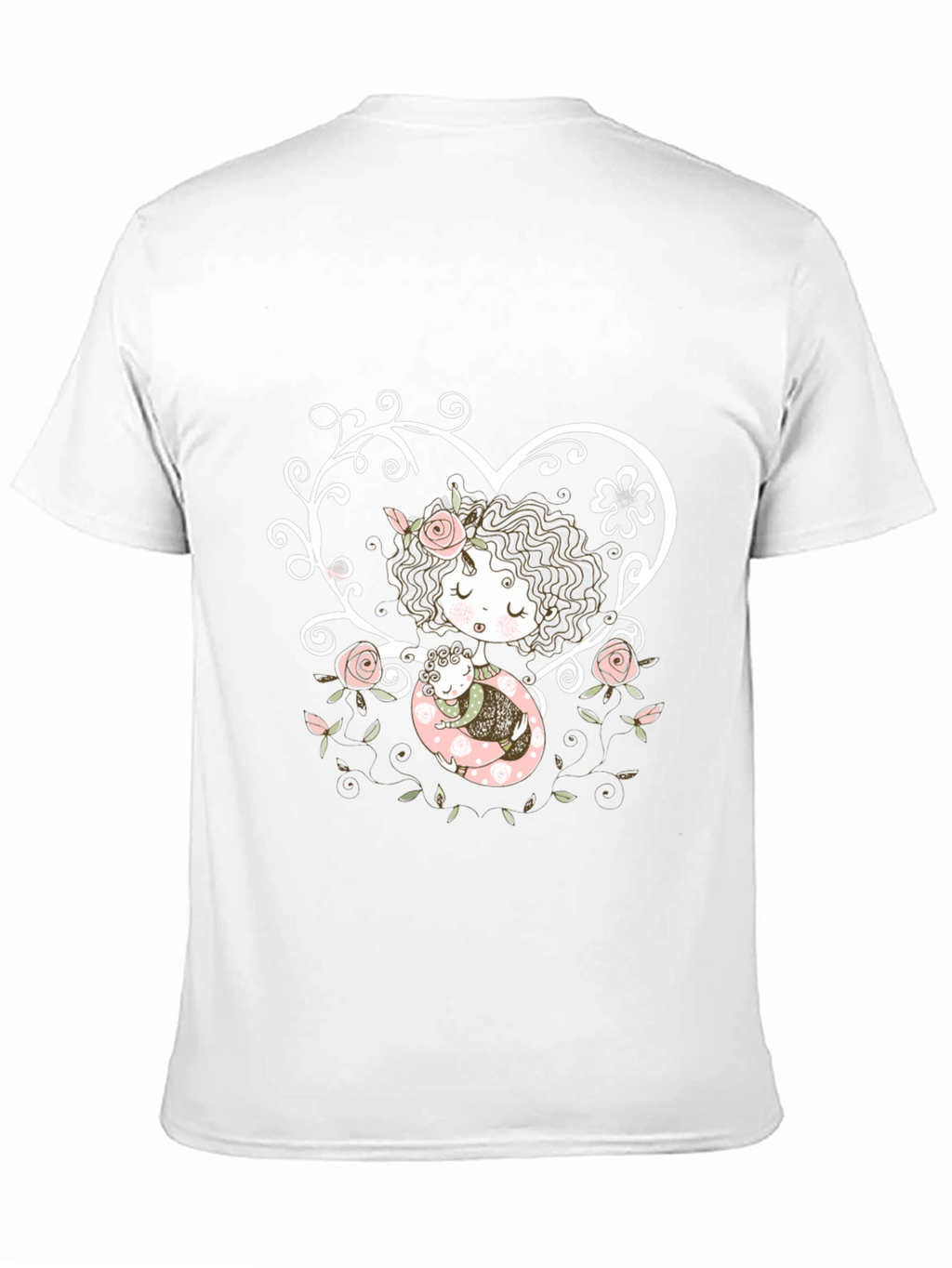 Sweetheart Tee: Girl with Baby in Floral Heart