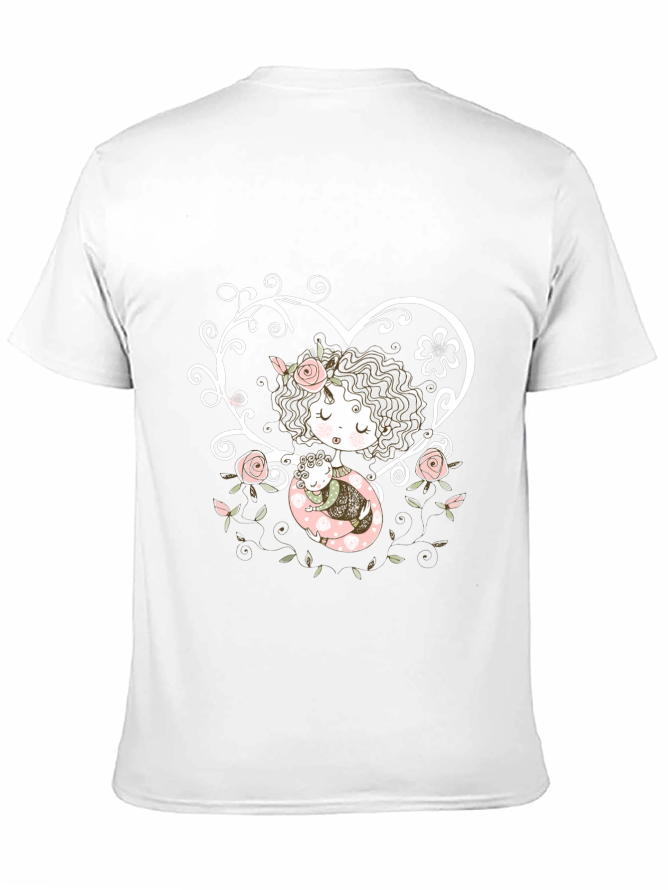 Sweetheart Tee: Girl with Baby in Floral Heart