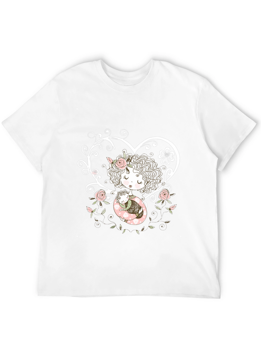 Sweetheart Tee: Girl with Baby in Floral Heart