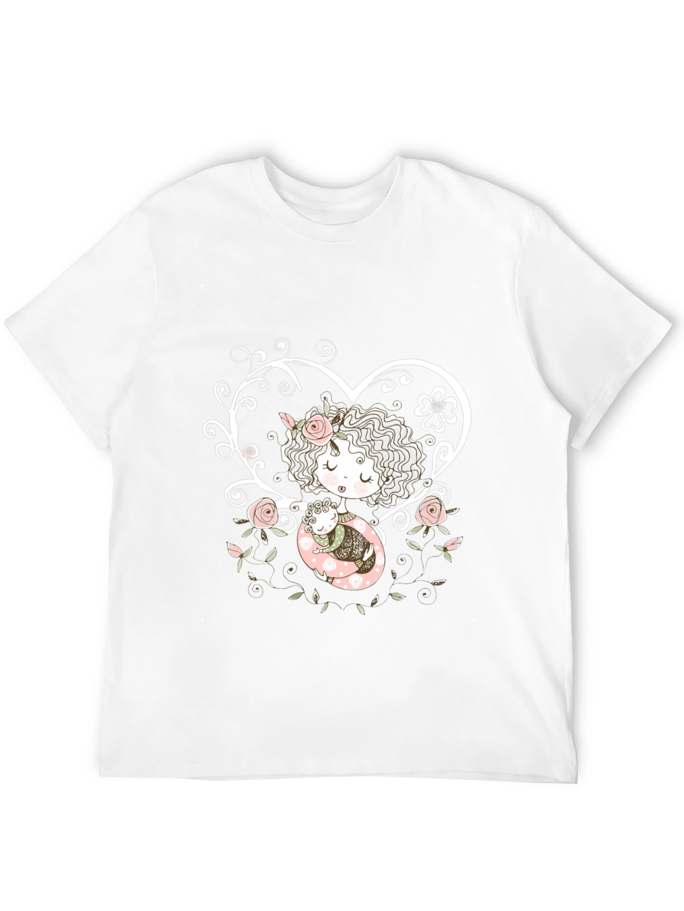 Sweetheart Tee: Girl with Baby in Floral Heart