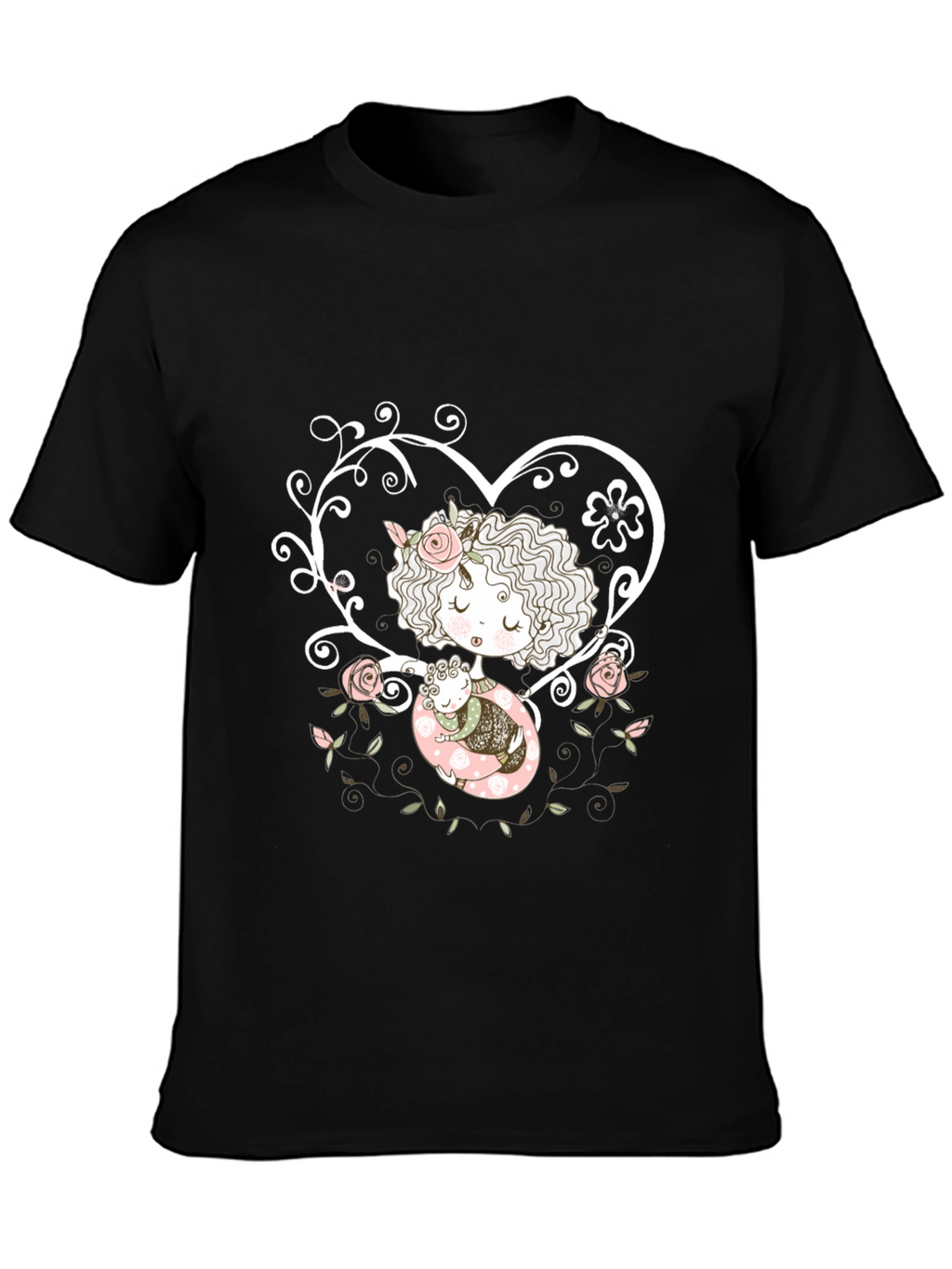 Sweetheart Tee: Girl with Baby in Floral Heart