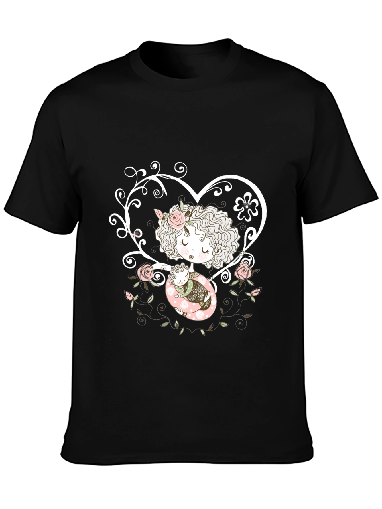 Sweetheart Tee: Girl with Baby in Floral Heart