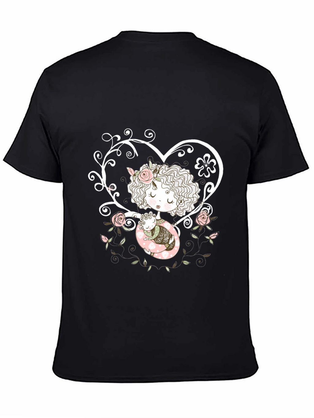 Sweetheart Tee: Girl with Baby in Floral Heart