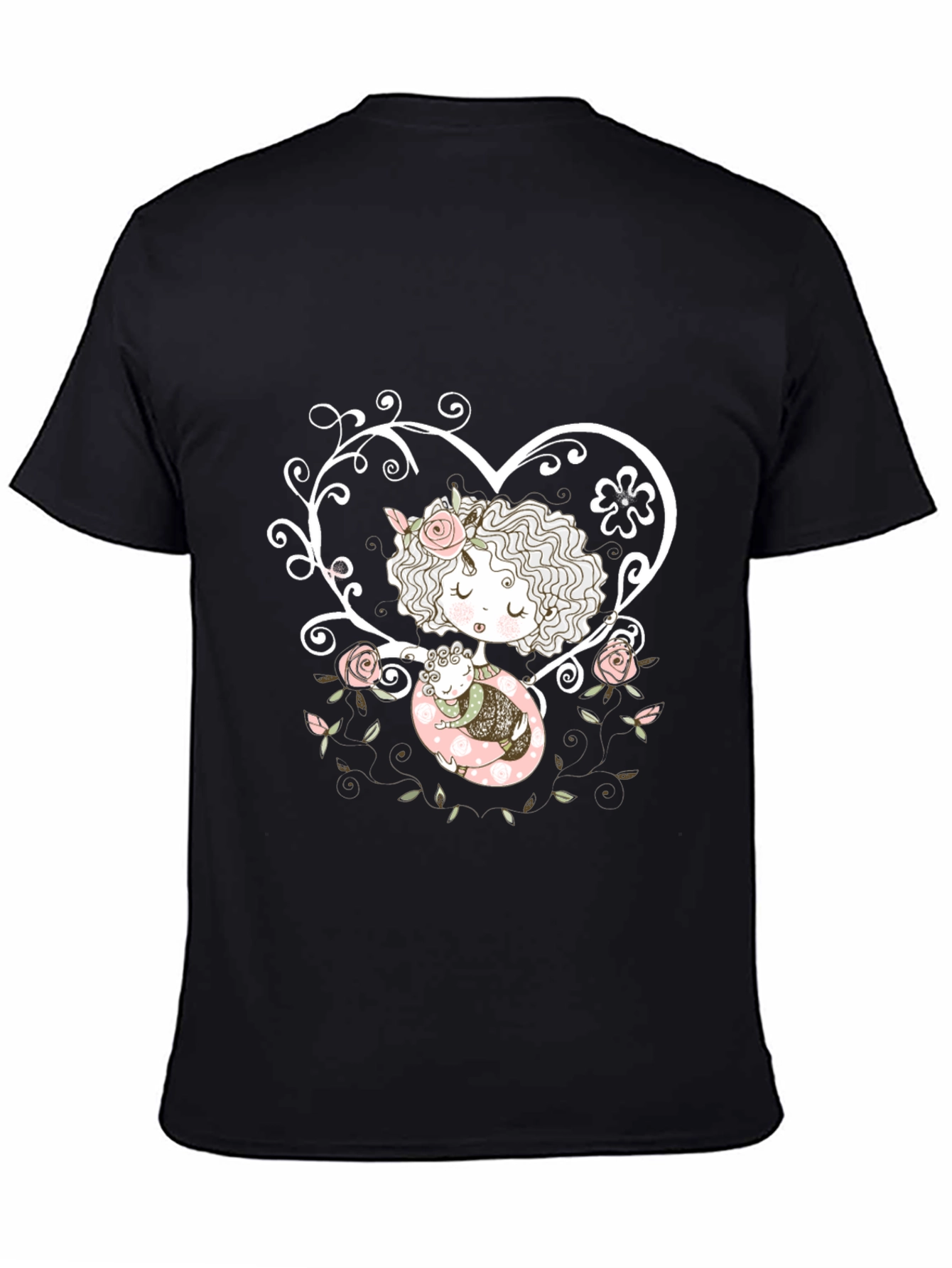 Sweetheart Tee: Girl with Baby in Floral Heart