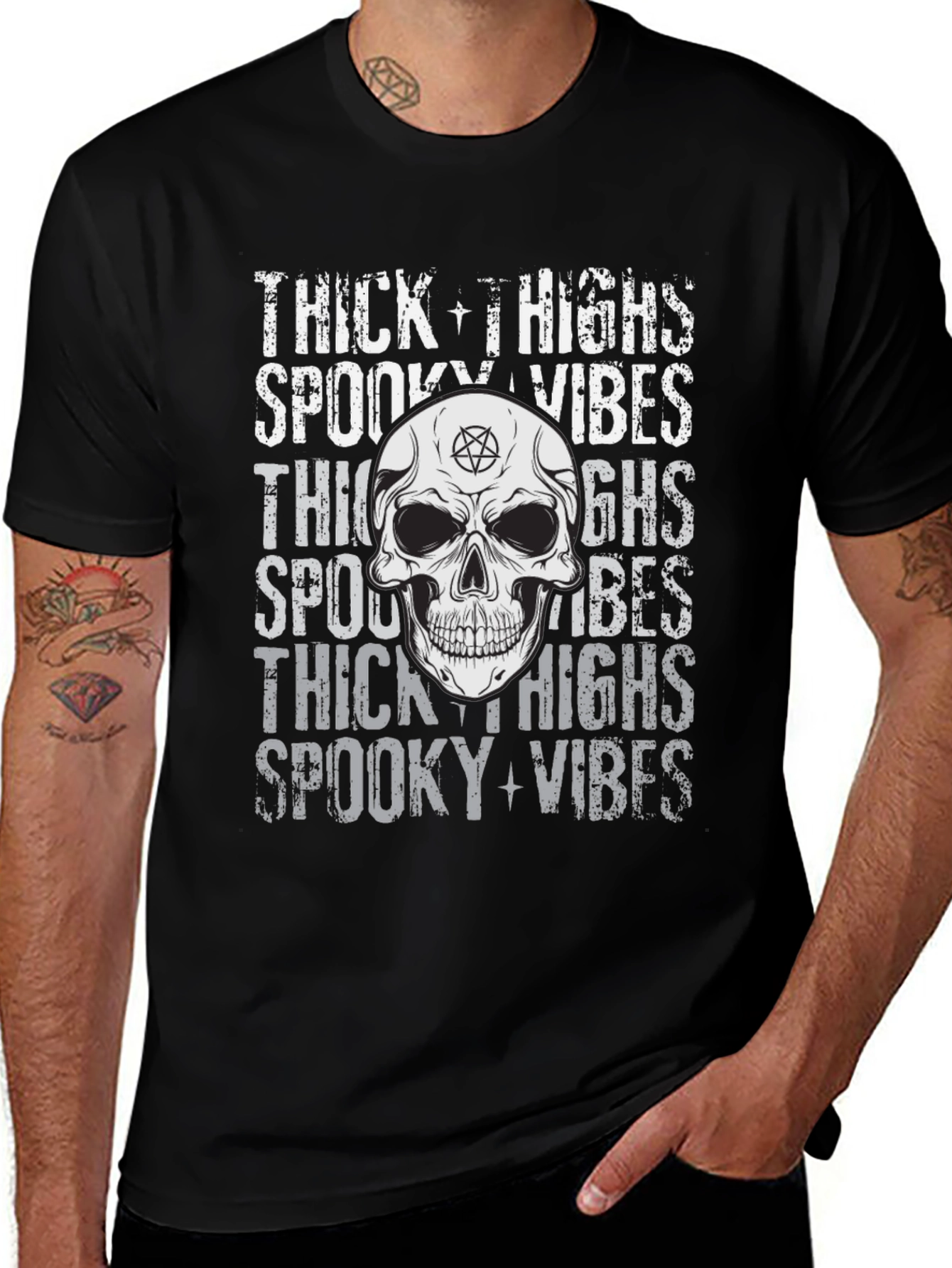Spooky Vibes Skull Graphic T-Shirt