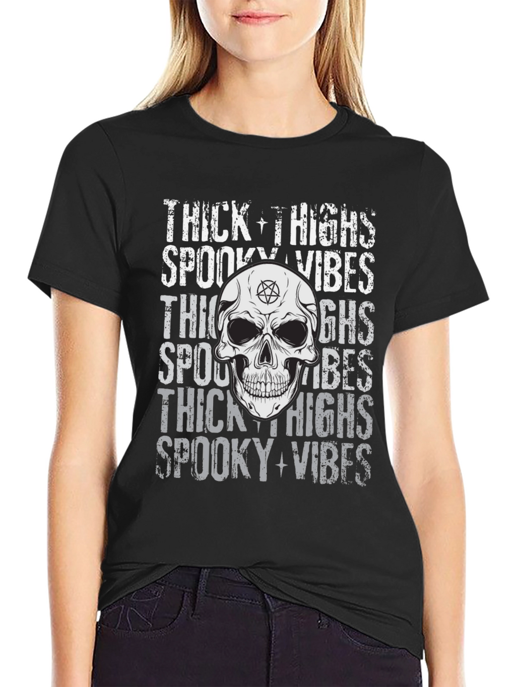 Spooky Vibes Skull Graphic T-Shirt