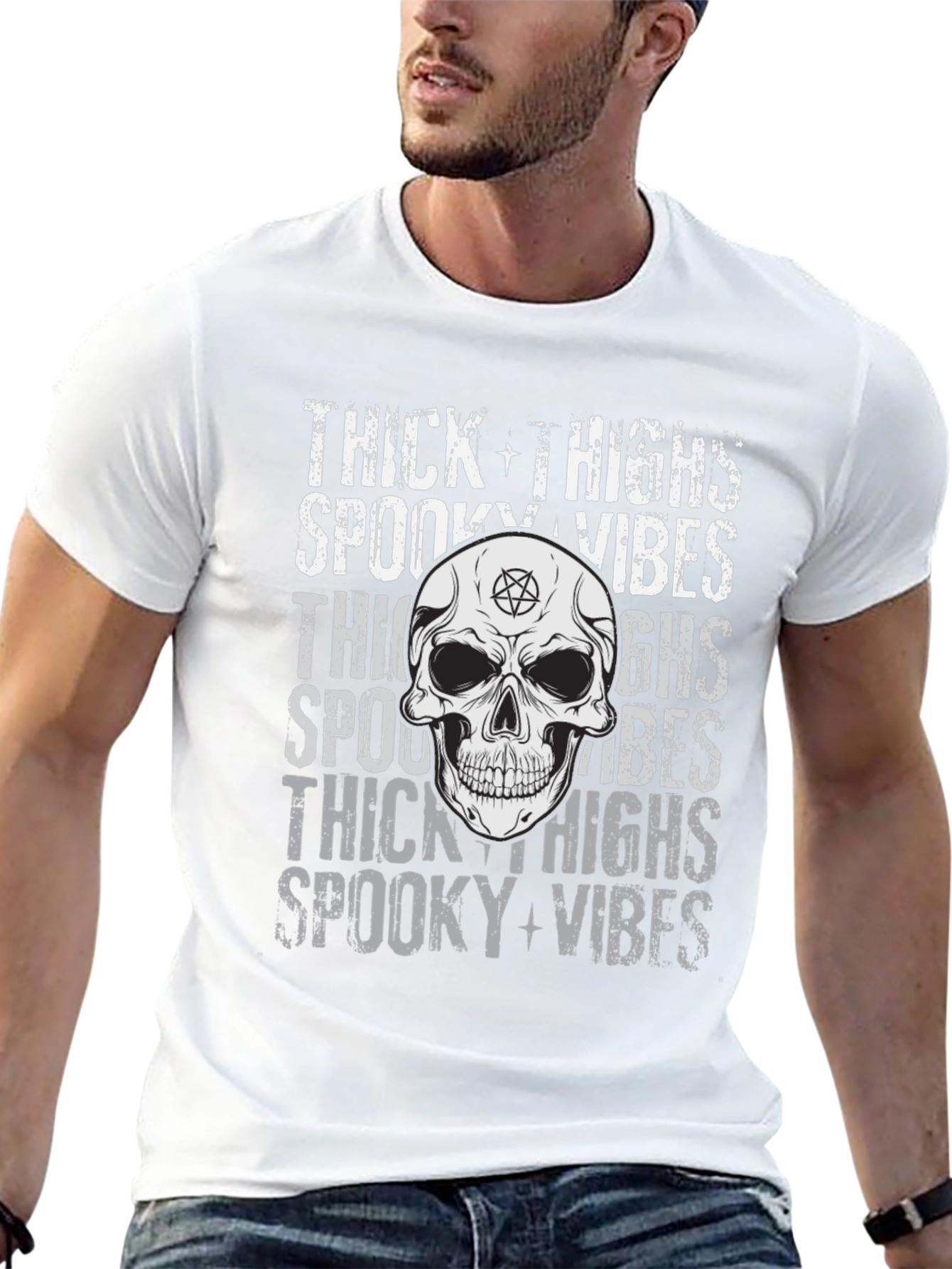 Spooky Vibes Skull Graphic T-Shirt