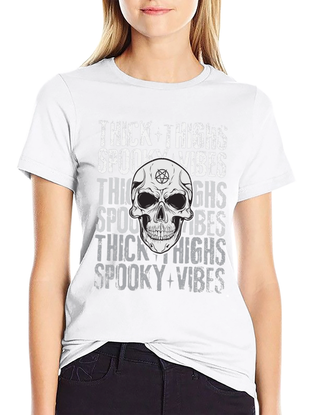 Spooky Vibes Skull Graphic T-Shirt