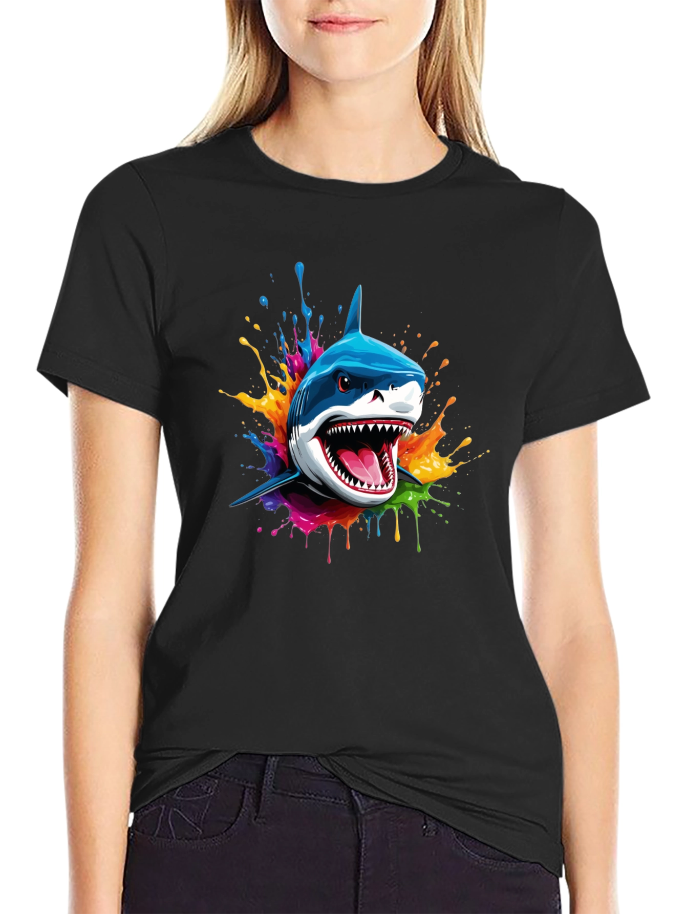 Shark Splash T-Shirt - Colorful Graphic Tee