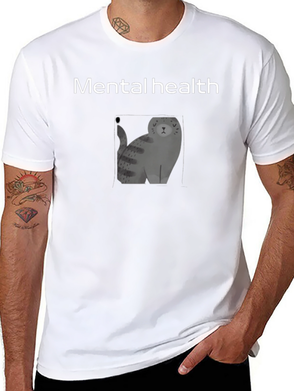 Mental Health Cat Graphic Black Tee