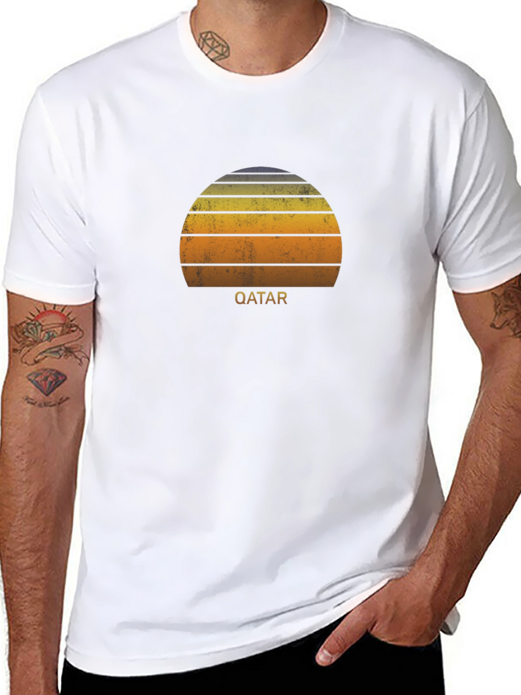 Qatar Sunset Graphic Tee - Retro Style Black T-Shirt