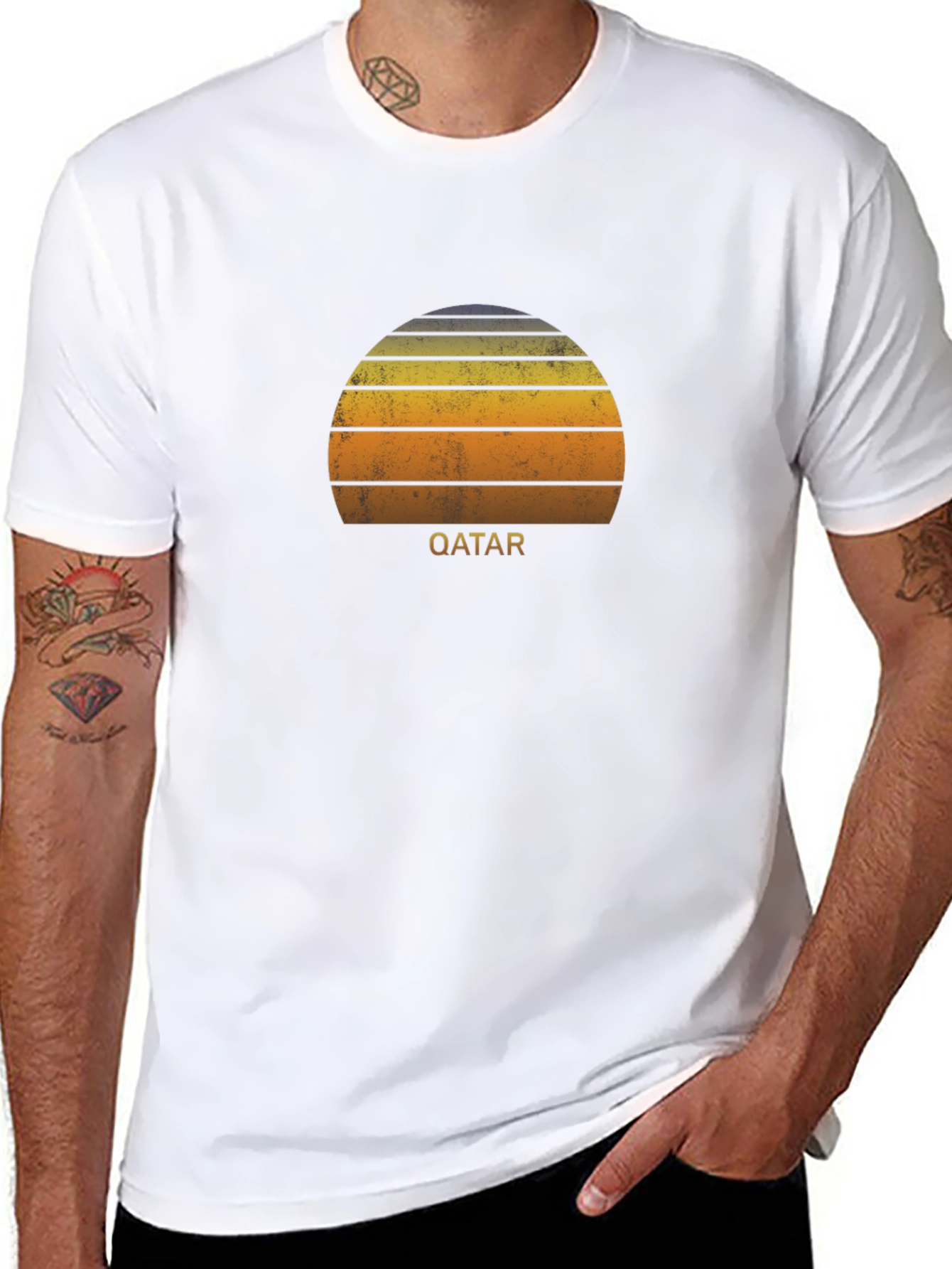 Qatar Sunset Graphic Tee - Retro Style Black T-Shirt