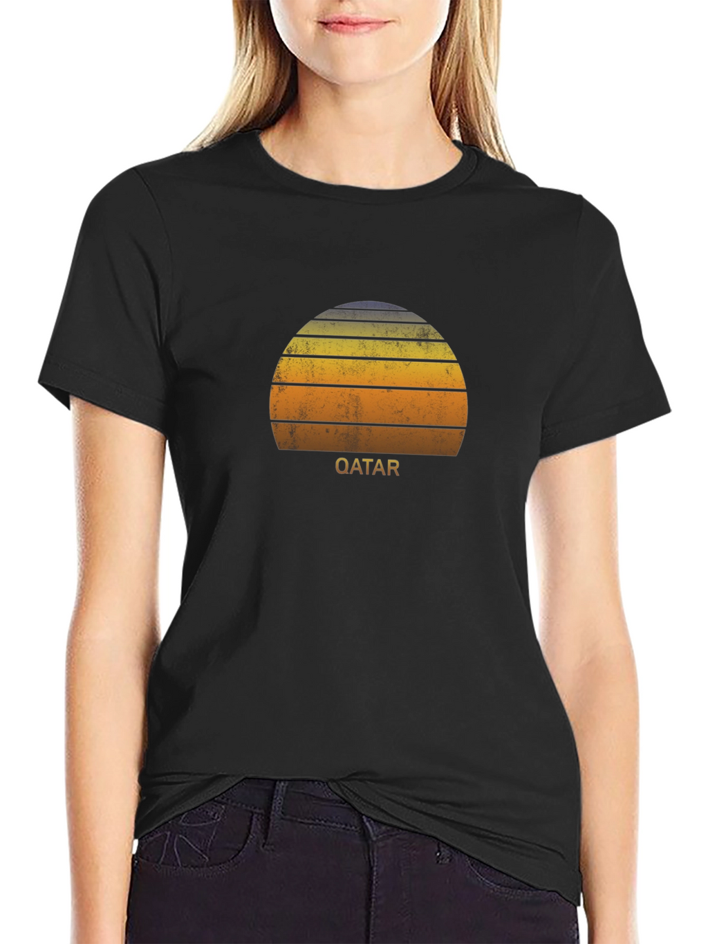 Qatar Sunset Graphic Tee - Retro Style Black T-Shirt