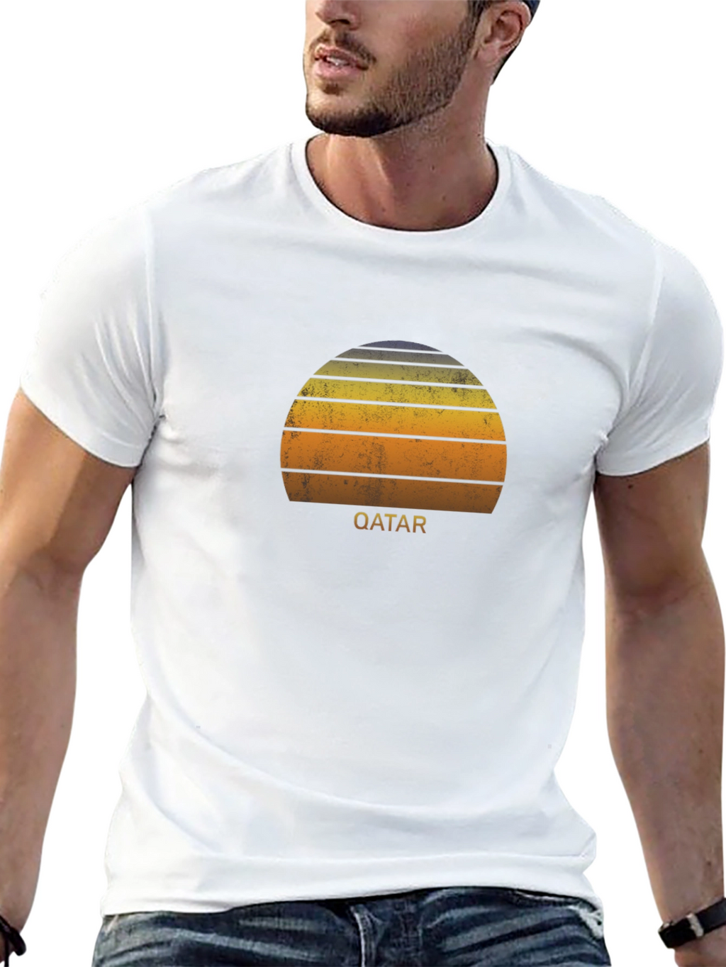 Qatar Sunset Graphic Tee - Retro Style Black T-Shirt