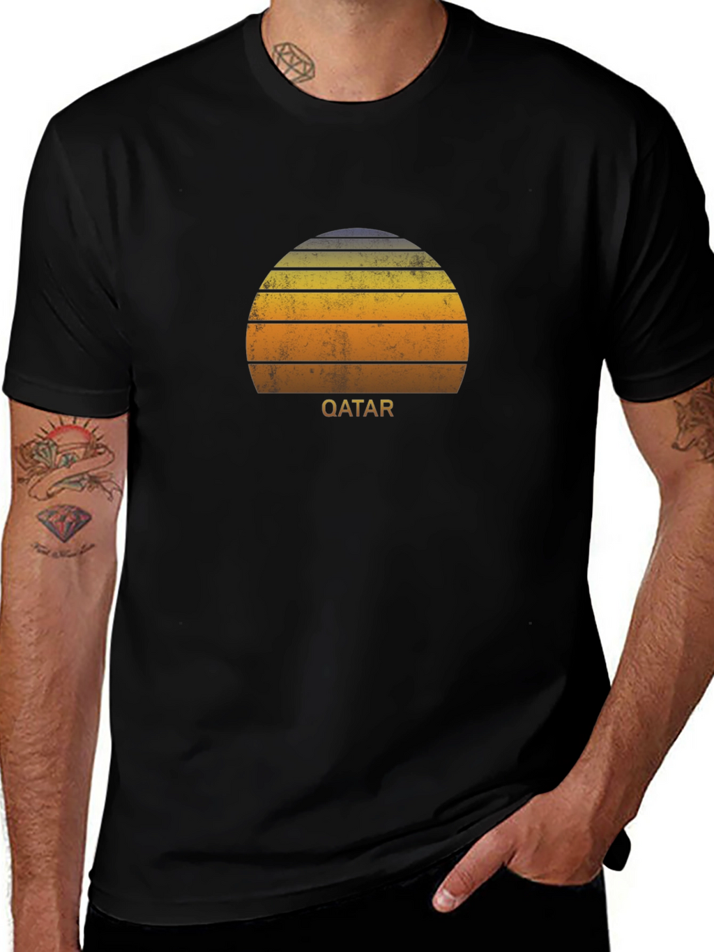 Qatar Sunset Graphic Tee - Retro Style Black T-Shirt