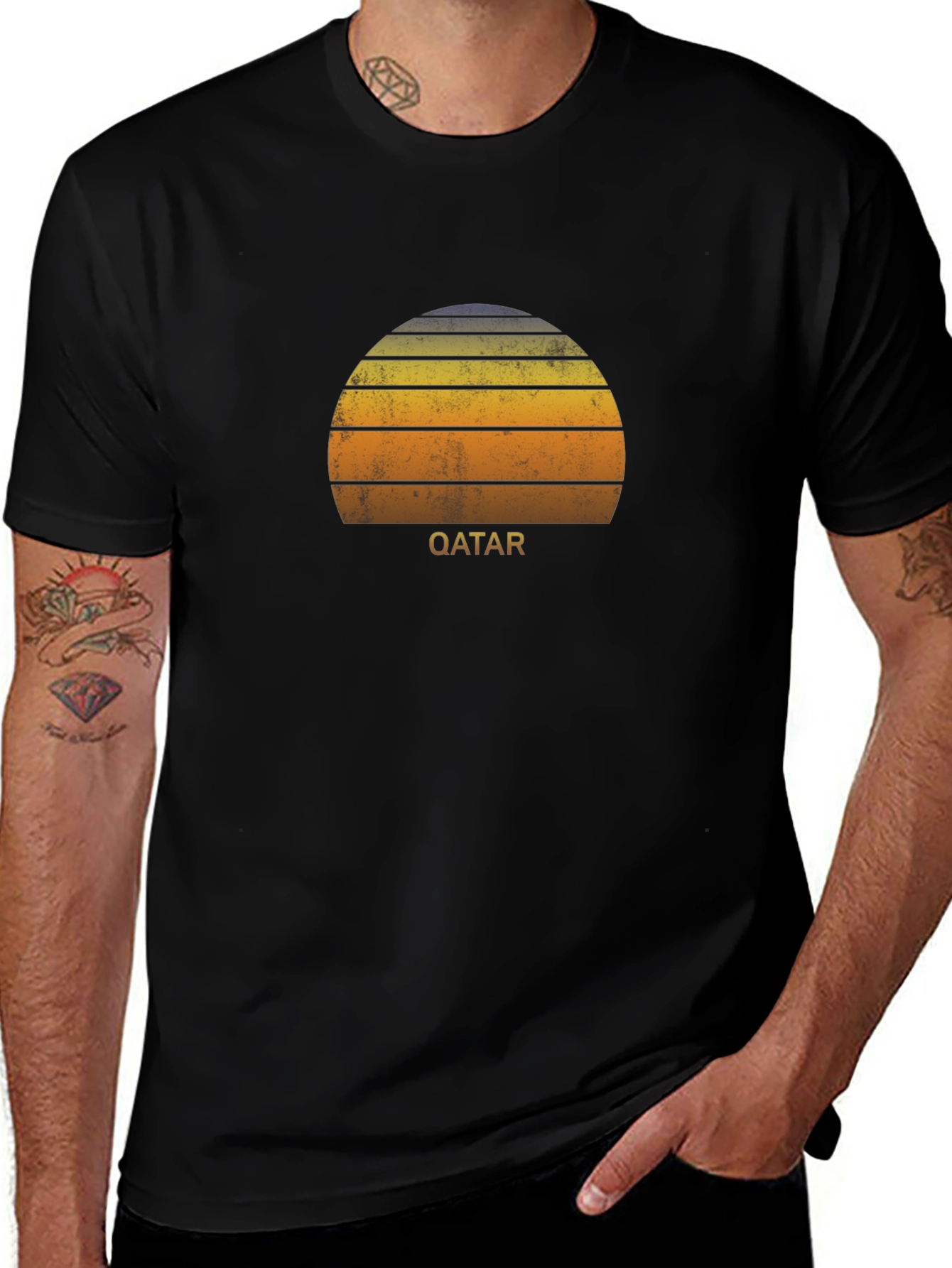 Qatar Sunset Graphic Tee - Retro Style Black T-Shirt