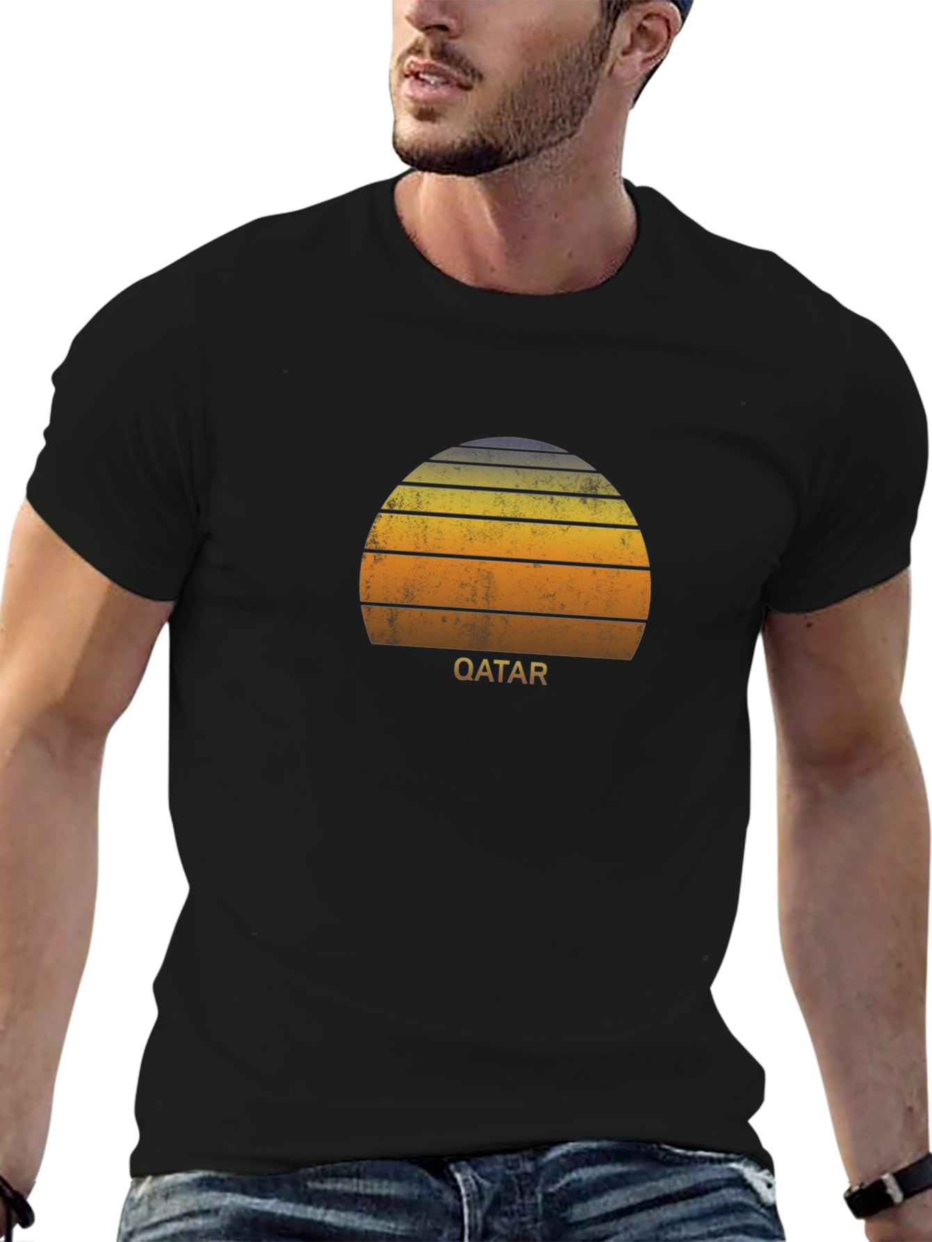 Qatar Sunset Graphic Tee - Retro Style Black T-Shirt