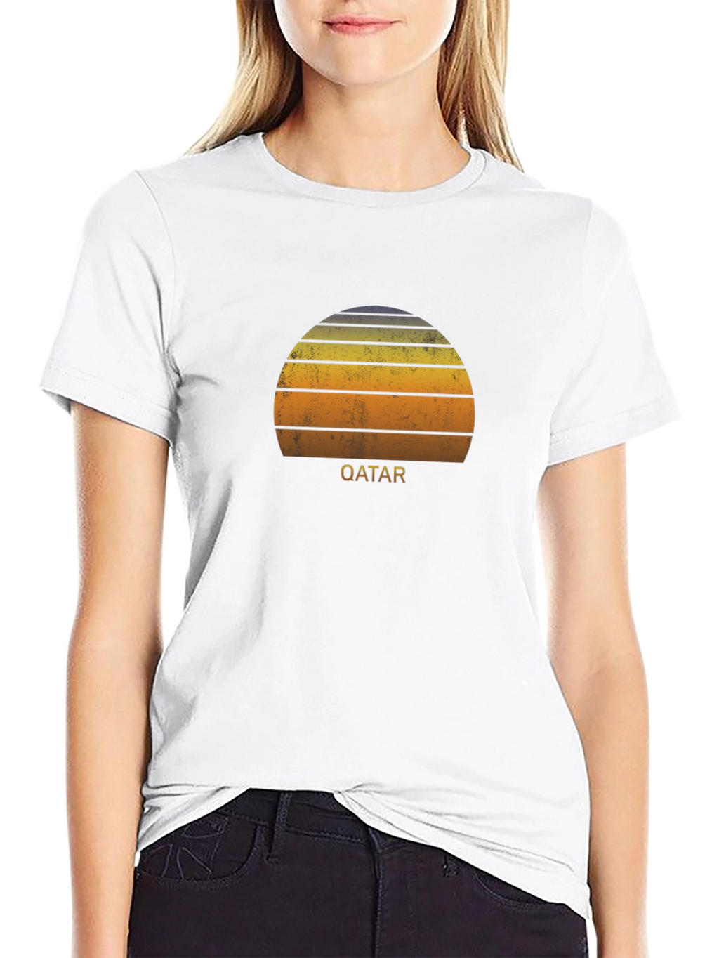 Qatar Sunset Graphic Tee - Retro Style Black T-Shirt