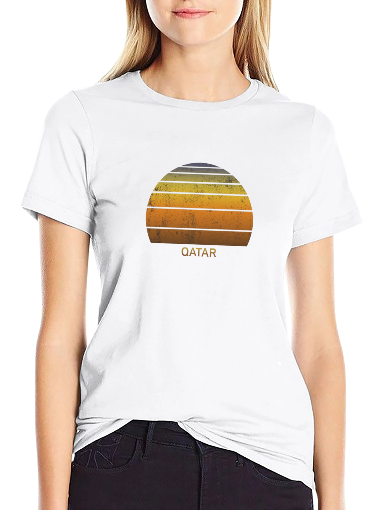 Qatar Sunset Graphic Tee - Retro Style Black T-Shirt