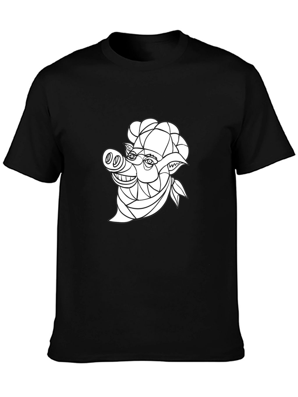 Geometric Pig Chef T-Shirt - Stylish Black Tee