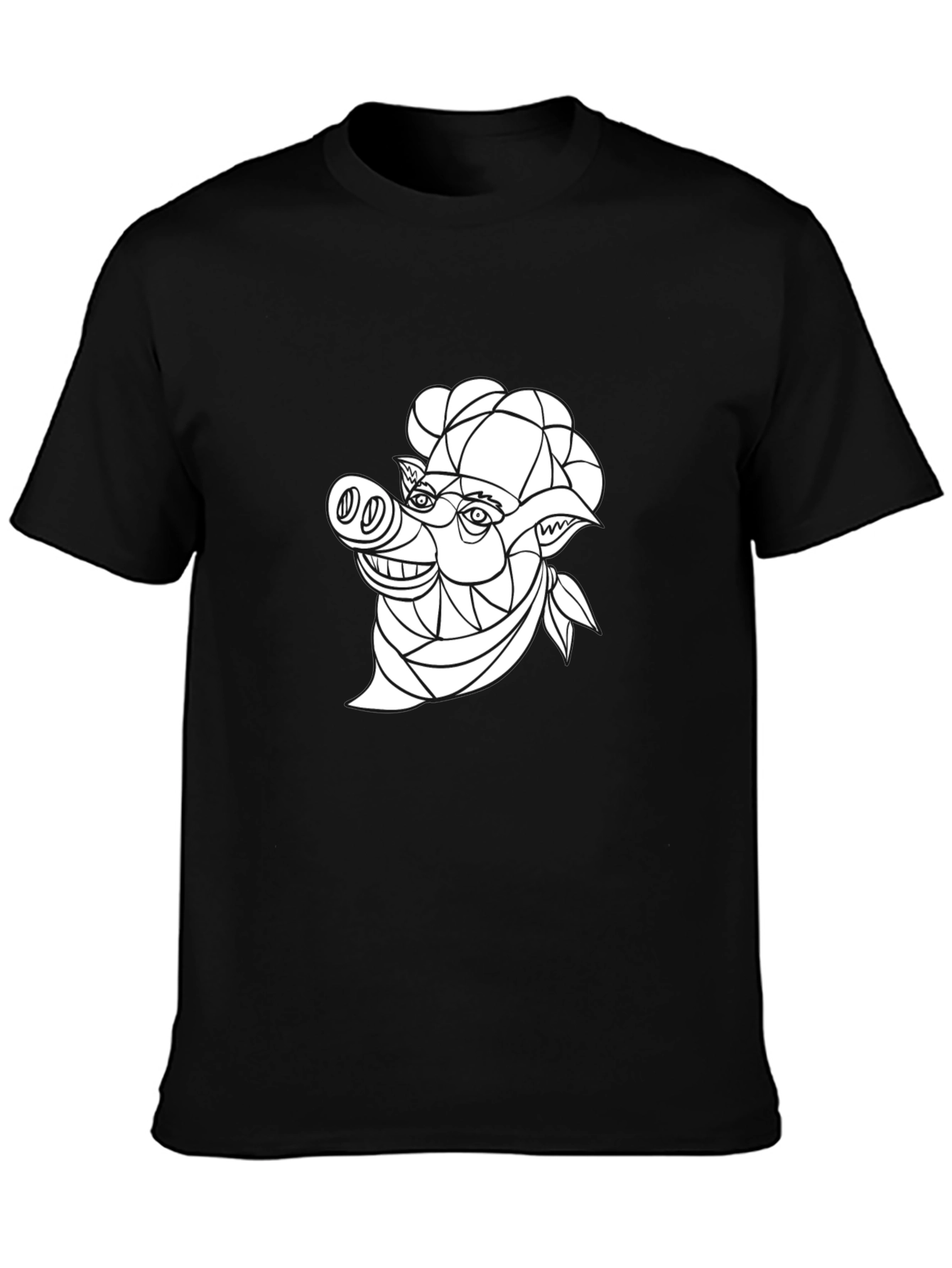Geometric Pig Chef T-Shirt - Stylish Black Tee