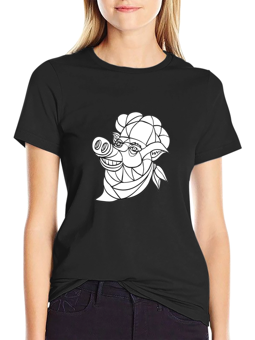 Geometric Pig Chef T-Shirt - Stylish Black Tee