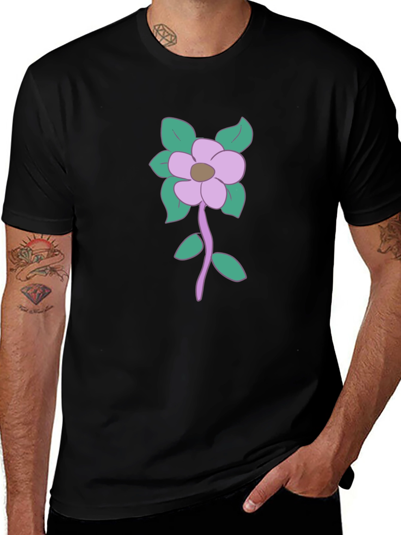 Floral Graphic Print Mens Black T-Shirt