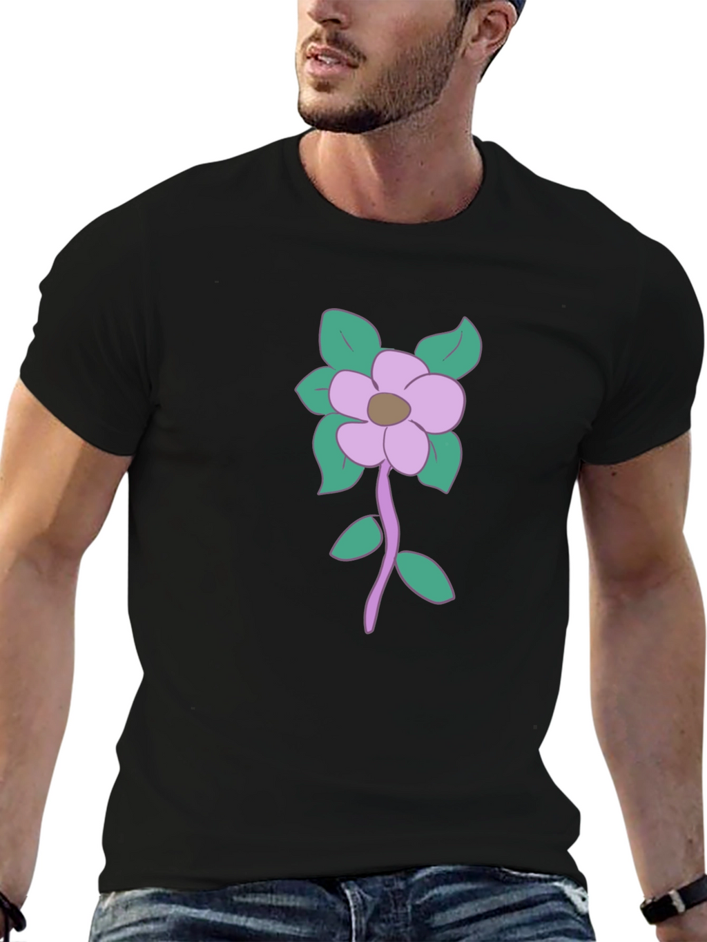 Floral Graphic Print Mens Black T-Shirt
