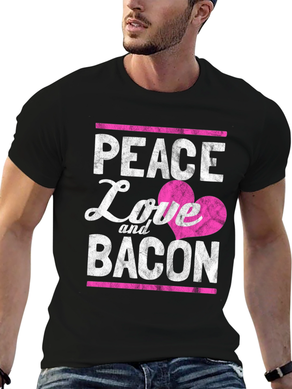 Peace Love and Bacon T-Shirt - Funny Foodie Tee