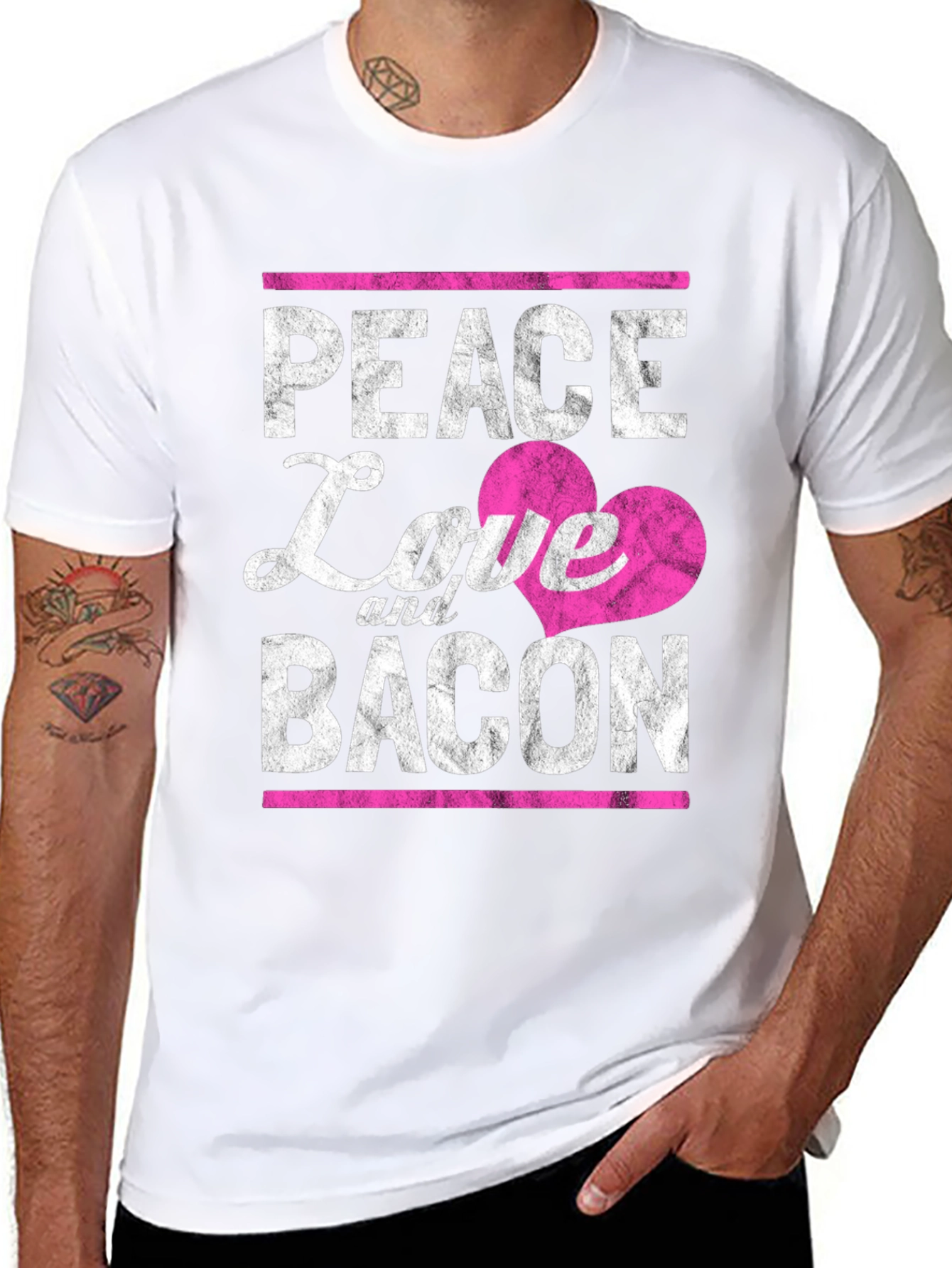 Peace Love and Bacon T-Shirt - Funny Foodie Tee